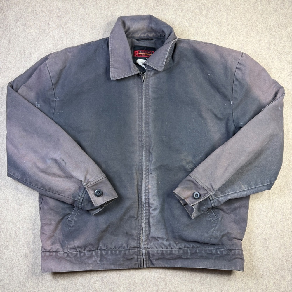 Wrangler Riggs Workwear Canvas Jacket Mens Gray Distressed Faded Full Zip XL